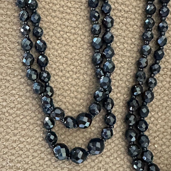 Vintage! 2 Austrian Black Crystal Double Strand Necklaces - Picture 5 of 9